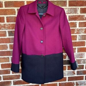 Brooks Brothers 346 Colorblock Wool Blend Coat Magenta Black Size 0